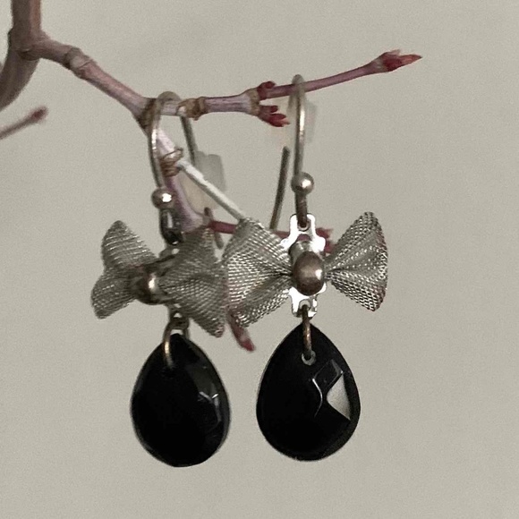 Black Crystal Bow Tie Earrings - Picture 2 of 3